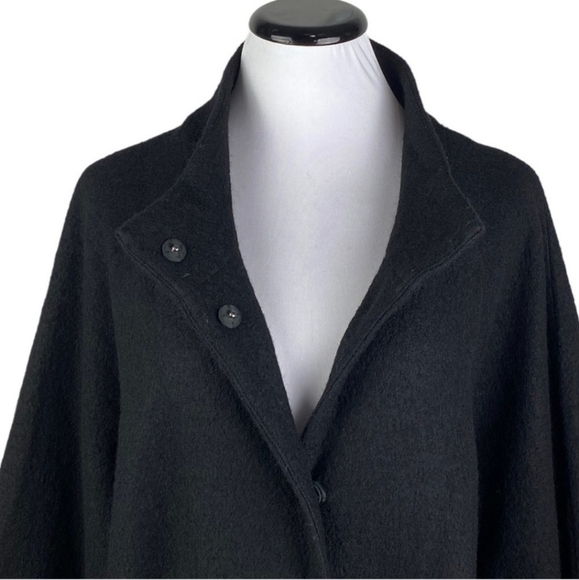 Cynthia Rowley Black Long 100% Wool Swing Coat Jacket Women's 1X Snap Front EUC - Picture 7 of 11